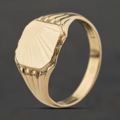 Pre-Owned Vintage 9ct Yellow Gold Sunburst Engraved Signet Ring 41342444
