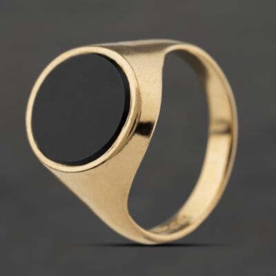 Pre-Owned Vintage 9ct Yellow Gold Onyx Oval Signet Ring 41342454