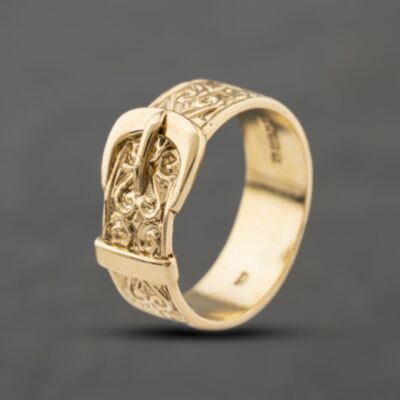 Pre-Owned 9ct Yellow Gold Patterned Buckle Ring 41342465