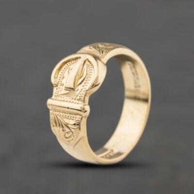 Pre-Owned 9ct Yellow Gold Engraved Buckle Ring 41342469