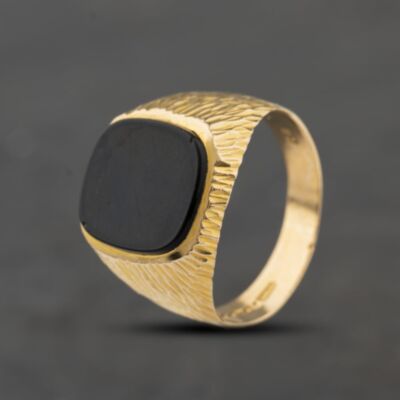 Pre-Owned 9ct Yellow Gold Onyx Oblong Signet Ring 41342470