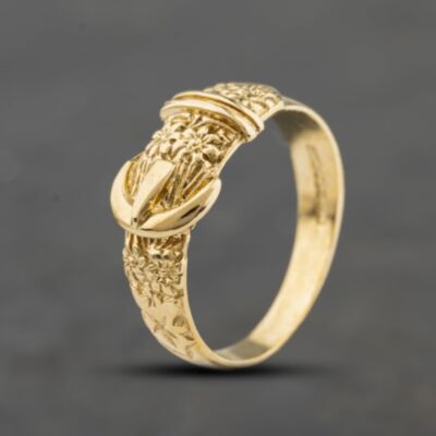 Pre-Owned 9ct Yellow Gold Flower Pattern Buckle Ring 41342471