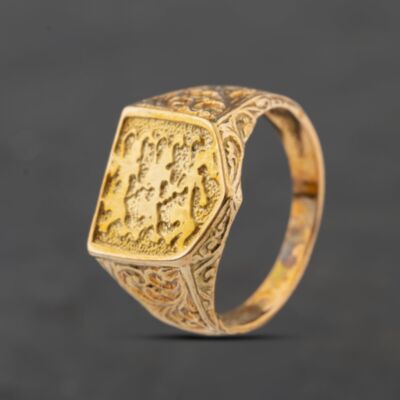 Pre-Owned 9ct Yellow Gold England Shield Three Lions Signet Ring 41342495