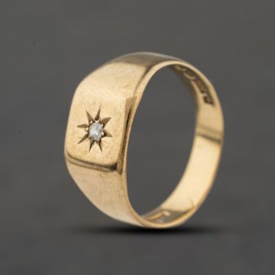 Pre-Owned Vintage 9ct Yellow Gold Diamond Signet Ring 41342498