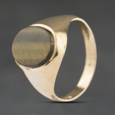 Pre-Owned 9ct Yellow Gold Tigers Eye Oval Signet Ring 41342505