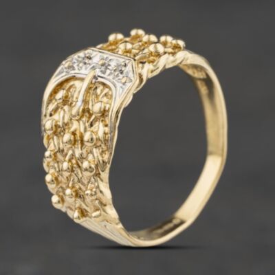 Pre-Owned 9ct Yellow Gold Diamond Three Row Keeper Buckle Ring 41342538