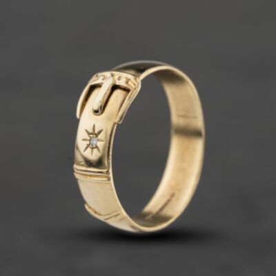 Pre-Owned 9ct Yellow Gold Diamond Buckle Ring 41342562