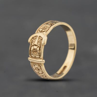 Pre-Owned 9ct Yellow Gold Flowers Pattern Buckle Ring 41342615