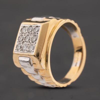 Pre-Owned 18ct Two Colour Gold Diamond Square Grid Signet Ring 41342626