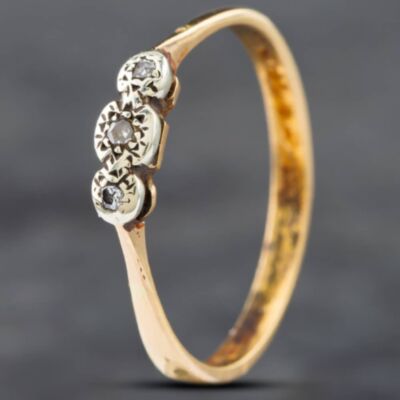 Pre-Owned Vintage Yellow Gold Single Cut Diamond Three Stone Ring 41381924
