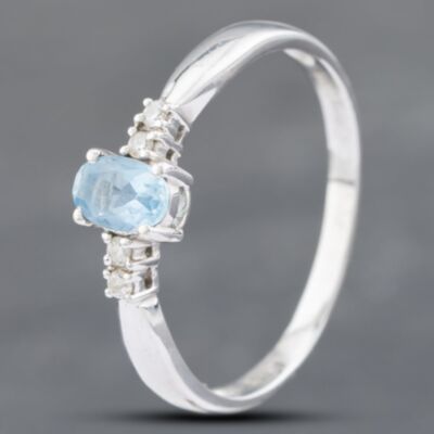 Pre-Owned 14ct White Gold Blue Topaz & Diamond Dress Ring 41382215
