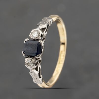 Pre-Owned Vintage Yellow Gold Sapphire & Diamond Three Stone Ring 41382283