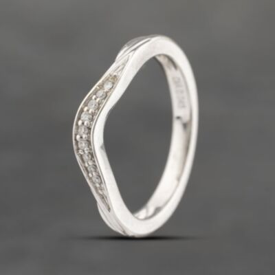 Pre-Owned 9ct White Gold 0.04ct Brilliant Cut Diamond Wishbone Ring 41382432