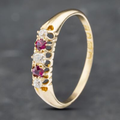 Pre-Owned 18ct Yellow Gold Ruby & Diamond Half Eternity Ring 41382601