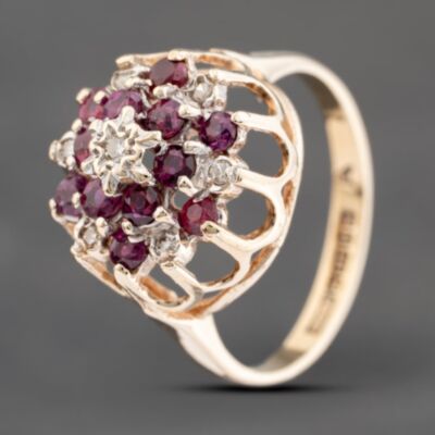 Pre-Owned 9ct Yellow Gold Ruby & Diamond Round Cluster Ring 41382608