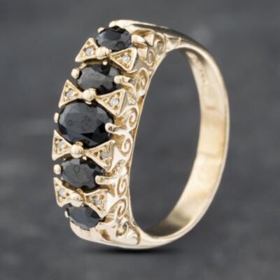 Pre-Owned 9ct Yellow Gold Sapphire & Diamond Half Eternity Ring 41382628