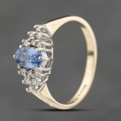 Pre-Owned 9ct Yellow Gold Sapphire & Diamond Multi-Row Dress Ring 41382684