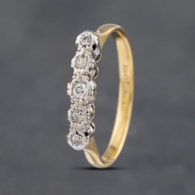 Pre-Owned Vintage Yellow Gold 0.08ct Brilliant Cut Diamond Platinum Head 5 Stone Half Eternity Ring 41382766