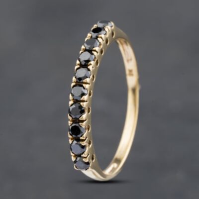 Pre-Owned 9ct Yellow Gold 0.30ct Brilliant Cut Black Diamond Half Eternity Ring 41382782
