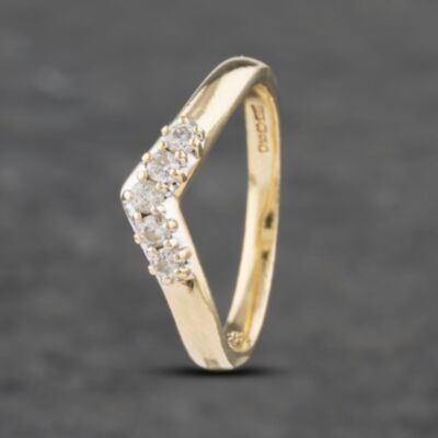 Pre-Owned 9ct Yellow Gold 0.15ct Brilliant Cut Diamond Five Stone Half Wishbone Ring 41382818