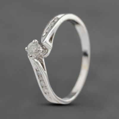 Pre-Owned 9ct White Gold 0.25ct Brilliant Cut Diamond Twist Shoulder Set Solitaire Ring 41382955