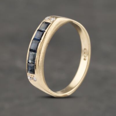 Pre-Owned 9ct Yellow Gold Sapphire & Diamond Half Eternity Ring 41382988