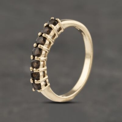 Pre-Owned 9ct Yellow Gold Smokey Quartz Half Eternity Ring 41382995