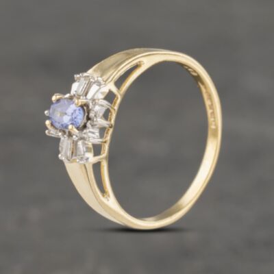 Pre-Owned 9ct Yellow Gold Tanzanite & 0.05ct Diamond Cluster Ring 41383010