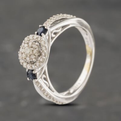 Pre-Owned 9ct White Gold Sapphire & 0.33ct Diamond Halo Cluster Ring 41383042