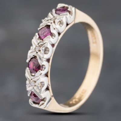 Pre-Owned 9ct Yellow Gold Ruby & 0.03ct Diamond Half Eternity Ring 41383077