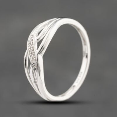 Pre-Owned 9ct White Gold Brilliant Cut Diamond Wave Dress Ring 41383119