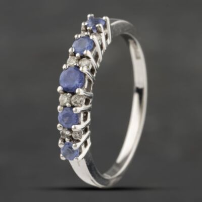 Pre-Owned 9ct White Gold Tanzanite & Diamond Half Eternity Ring 41383134