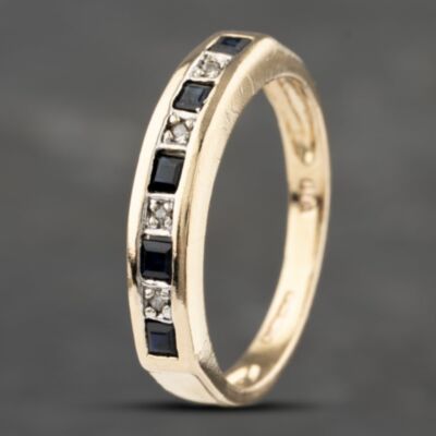 Pre-Owned 9ct Yellow Gold Sapphire & 0.02ct Diamond Square Cut Half Eternity Ring 41383150
