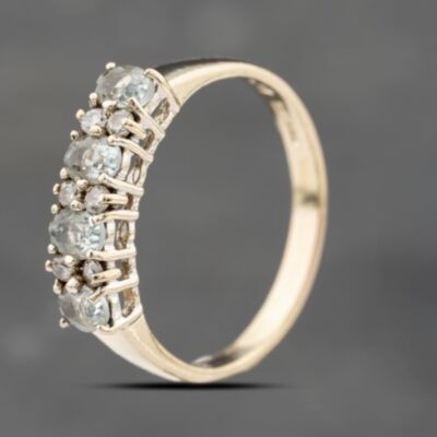 Pre-Owned 9ct Yellow Gold Green Apatite & Cubic Zirconia Half Eternity Ring 41383162