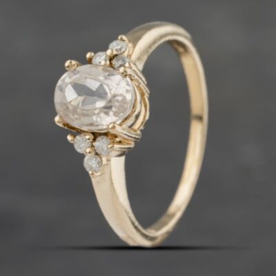 Pre-Owned 9ct Yellow Gold Kunzite & 0.12ct Diamond Dress Ring 41383164