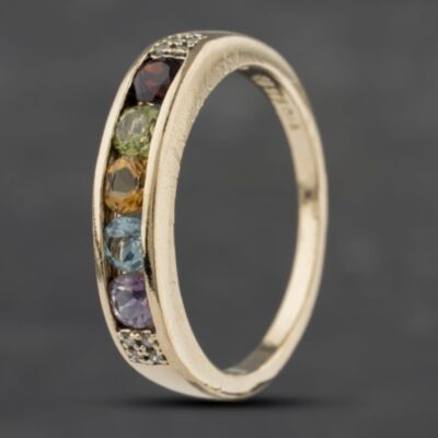 Pre-Owned 9ct Yellow Gold Amethyst & Blue Topaz Citrine Peridot Garnet Half Eternity Ring 41383169