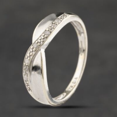 Pre-Owned 9ct White Gold 0.05ct Diamond Crossover Ring 41383248