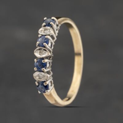 Pre-Owned 9ct Yellow Gold Sapphire & Diamond Half Eternity Ring 41383301