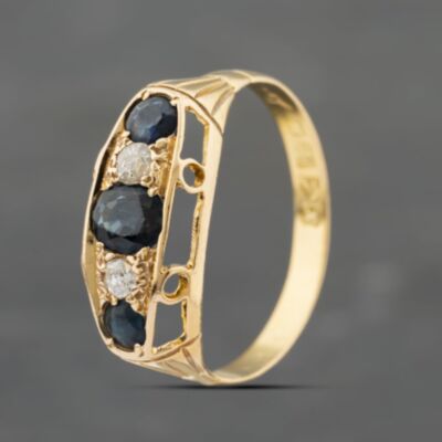 Pre-Owned Antique 18ct Yellow Gold Sapphire & 0.20ct Diamond Five Stone Ring 41383360