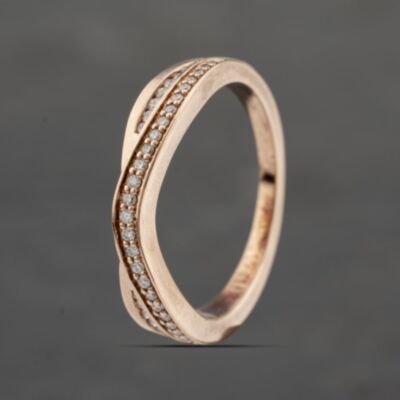 Pre-Owned 9ct Rose Gold 0.20ct Brilliant Cut Diamond Shaped Two Row Ring 41383373