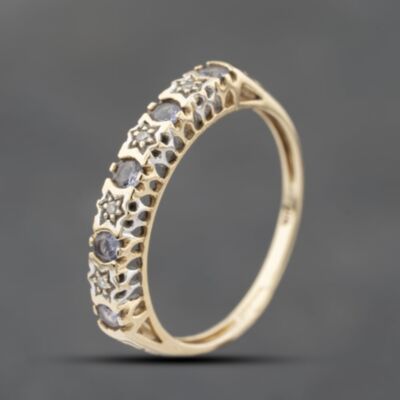 Pre-Owned 9ct Yellow Gold Lolite & 0.02ct Diamond Half Eternity Ring 41383414