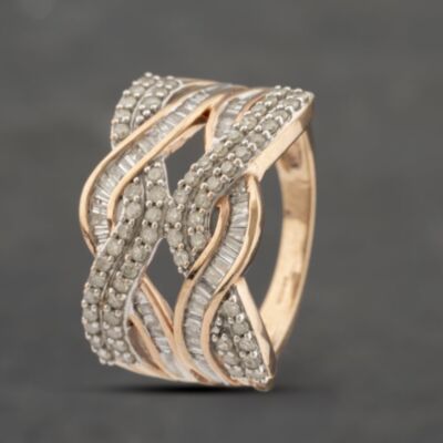 Pre-Owned 9ct Rose Gold Diamond Double Swirl Dress Ring 41383418