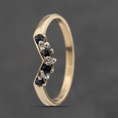 Pre-Owned 9ct Yellow Gold Sapphire & Diamond Half Wishbone Ring 41383463
