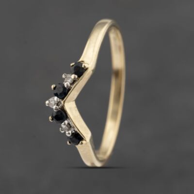 Pre-Owned 9ct Yellow Gold Sapphire & Diamond Half Wishbone Ring 41383464