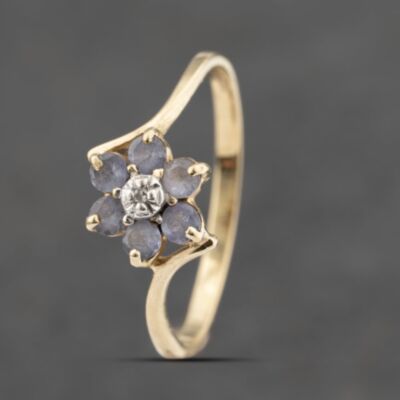 Pre-Owned 9ct Yellow Gold Pink Topaz Tanzanite & Diamond Cluster Ring 41383482