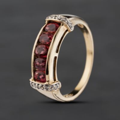 Pre-Owned 9ct Yellow Gold Ruby & Diamond Dress Ring 41383506