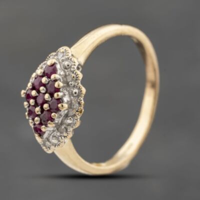 Pre-Owned 9ct Yellow Gold Ruby & 0.08ct Diamond Cluster Ring 41383543