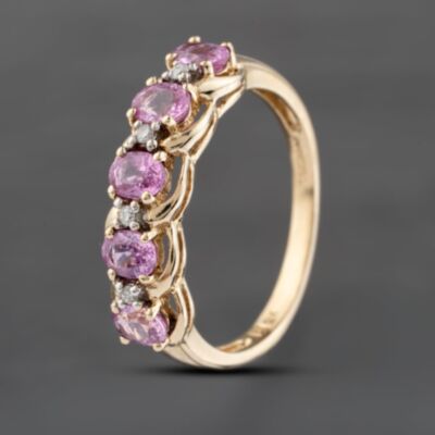 Pre-Owned 9ct Yellow Gold Pink Sapphire & 0.04ct Diamond Half Eternity Ring 41383552