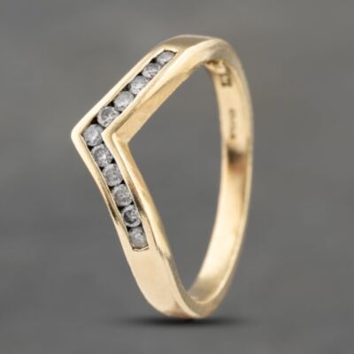 Pre-Owned 9ct Yellow Gold 0.15ct Brilliant Cut Diamond Wishbone Ring 41383561