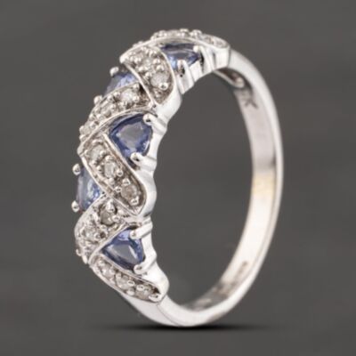 Pre-Owned 9ct White Gold Tanzanite & Diamond Zig Zag Dress Ring 41383578